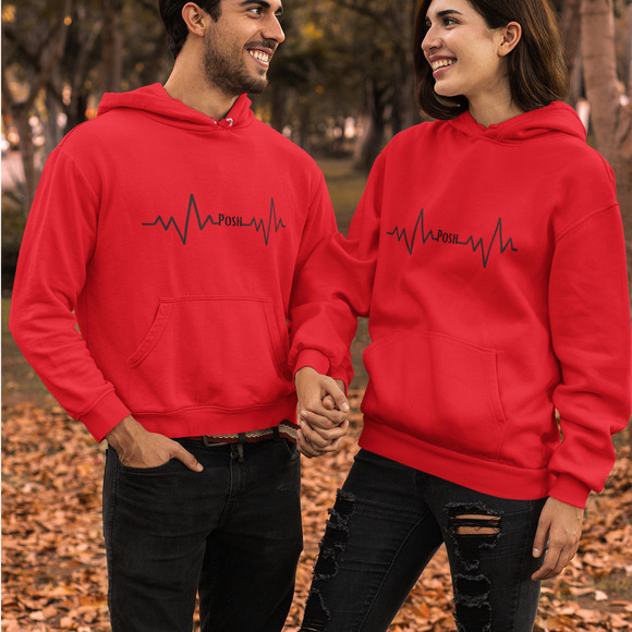 POSH Heartbeat Custom Red Black Long Sleeve Graphic Hoodie Sweater S - Picture 1 of 5